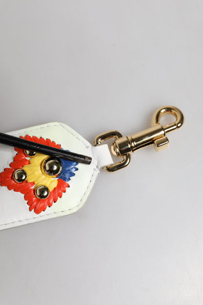 Dolce & Gabbana Weißes Kalbsleder Raffia besticktes Patchwork Schulterriemen