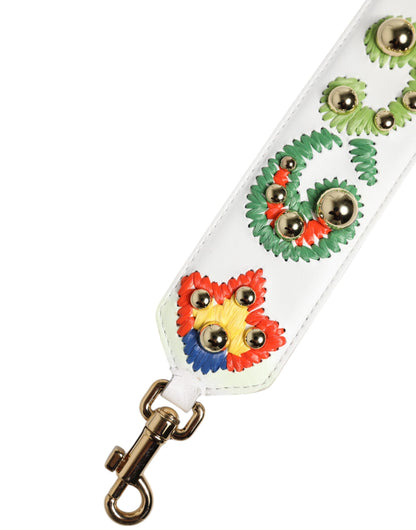Dolce & Gabbana Weißes Kalbsleder Raffia besticktes Patchwork Schulterriemen