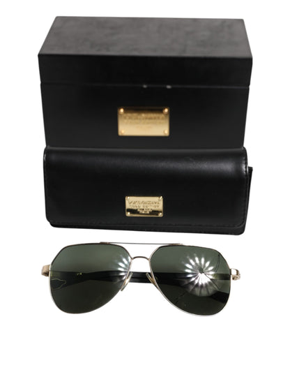 Dolce & Gabbana Schwarze 18K vergoldete Sonnenbrille aus polarisiertem Stahl DG2133K