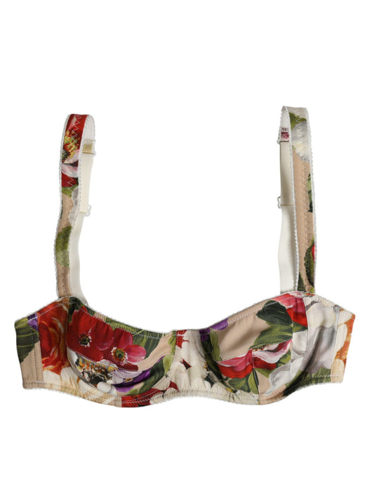 Dolce & Gabbana Beige Floral Balconcino Bügel-BH Unterwäsche
