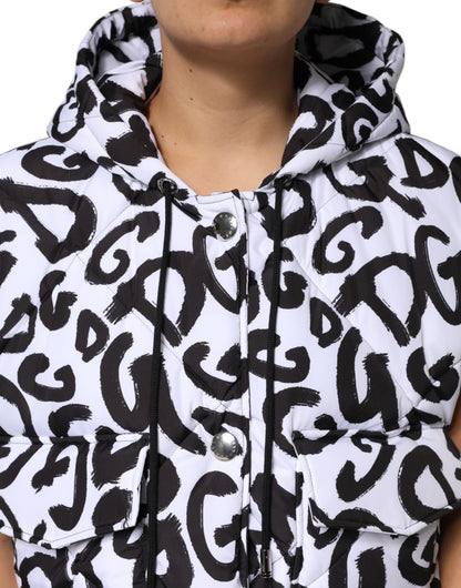 Dolce & Gabbana Weiße DG Mania Kapuzen-Pufferjacke ohne Ärmel
