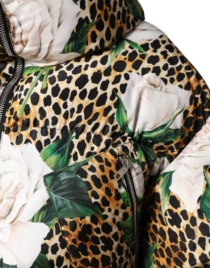Dolce & Gabbana Multicolor Leopard Rose Puffer Steppjacke