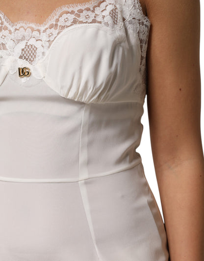 Dolce & Gabbana Weißes DG Logo-Spitzenkleid aus Seide Nachtwäsche