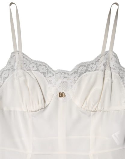 Dolce & Gabbana Weißes DG Logo-Spitzenkleid aus Seide Nachtwäsche