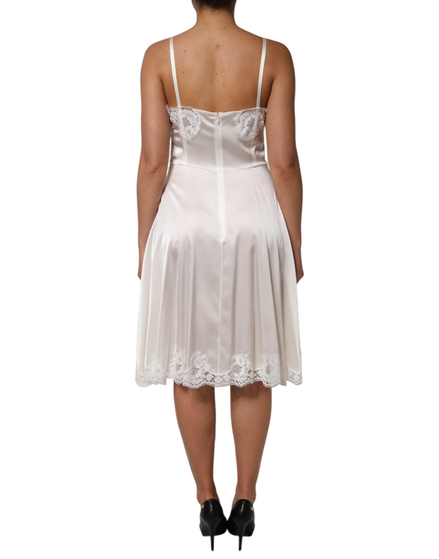 Dolce & Gabbana Weißes DG Logo-Spitzenkleid aus Seide Nachtwäsche
