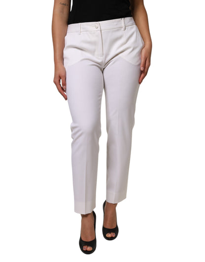 Dolce & Gabbana Weiße konisch zulaufende Hose aus Wolle mit mittlerer Taille