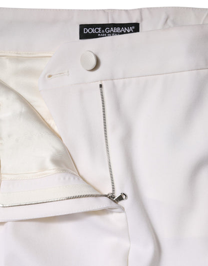 Dolce & Gabbana Weiße konisch zulaufende Hose aus Wolle mit mittlerer Taille