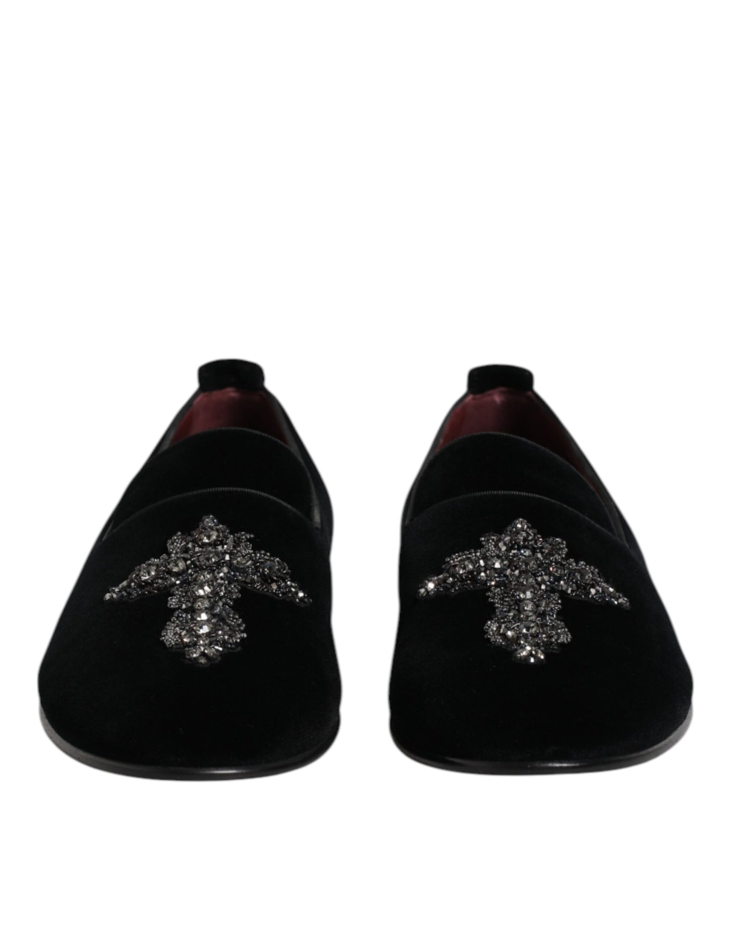 Dolce & Gabbana Schwarzer Samt verschönert Loafer Slip On Schuhe