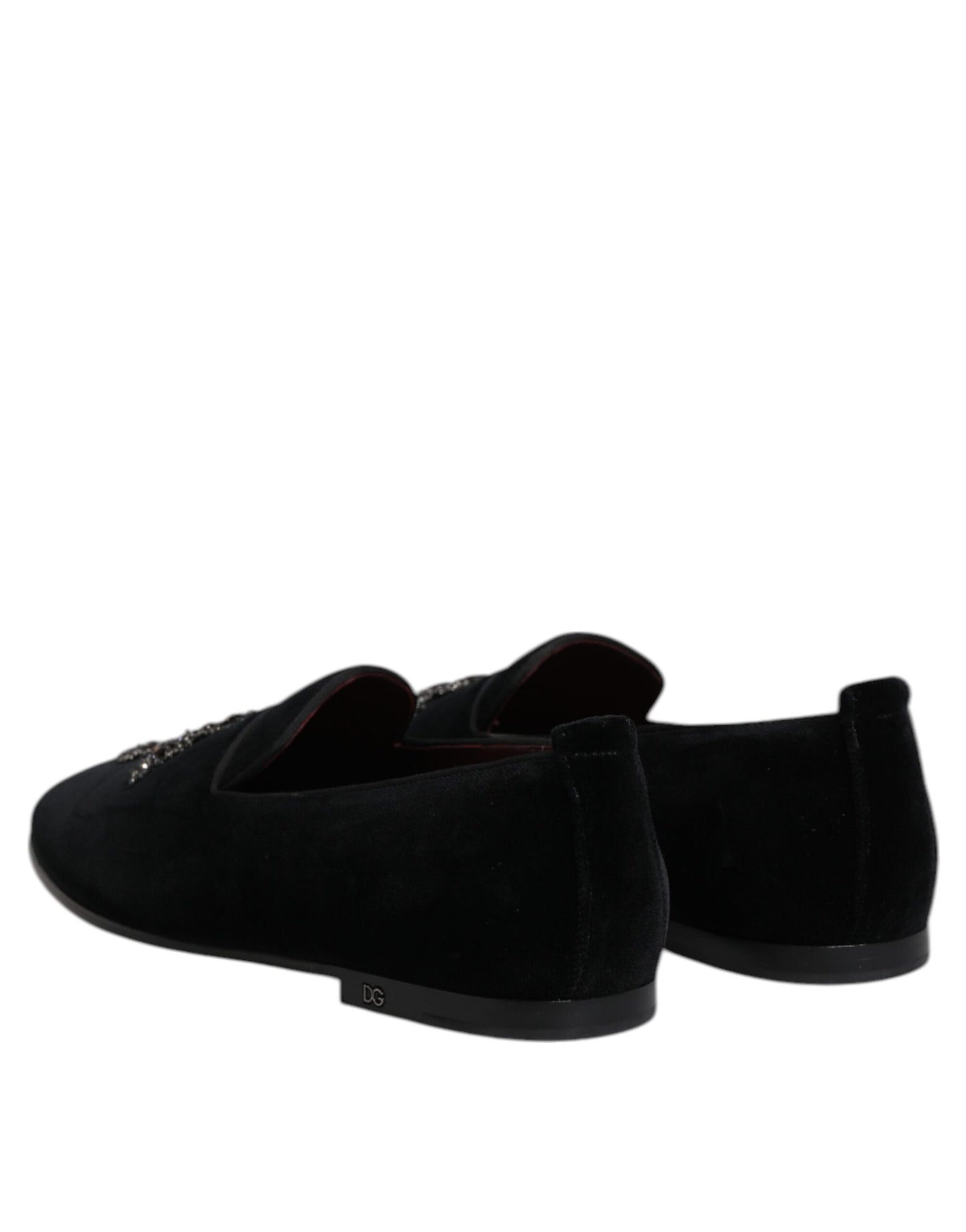 Dolce & Gabbana Schwarzer Samt verschönert Loafer Slip On Schuhe