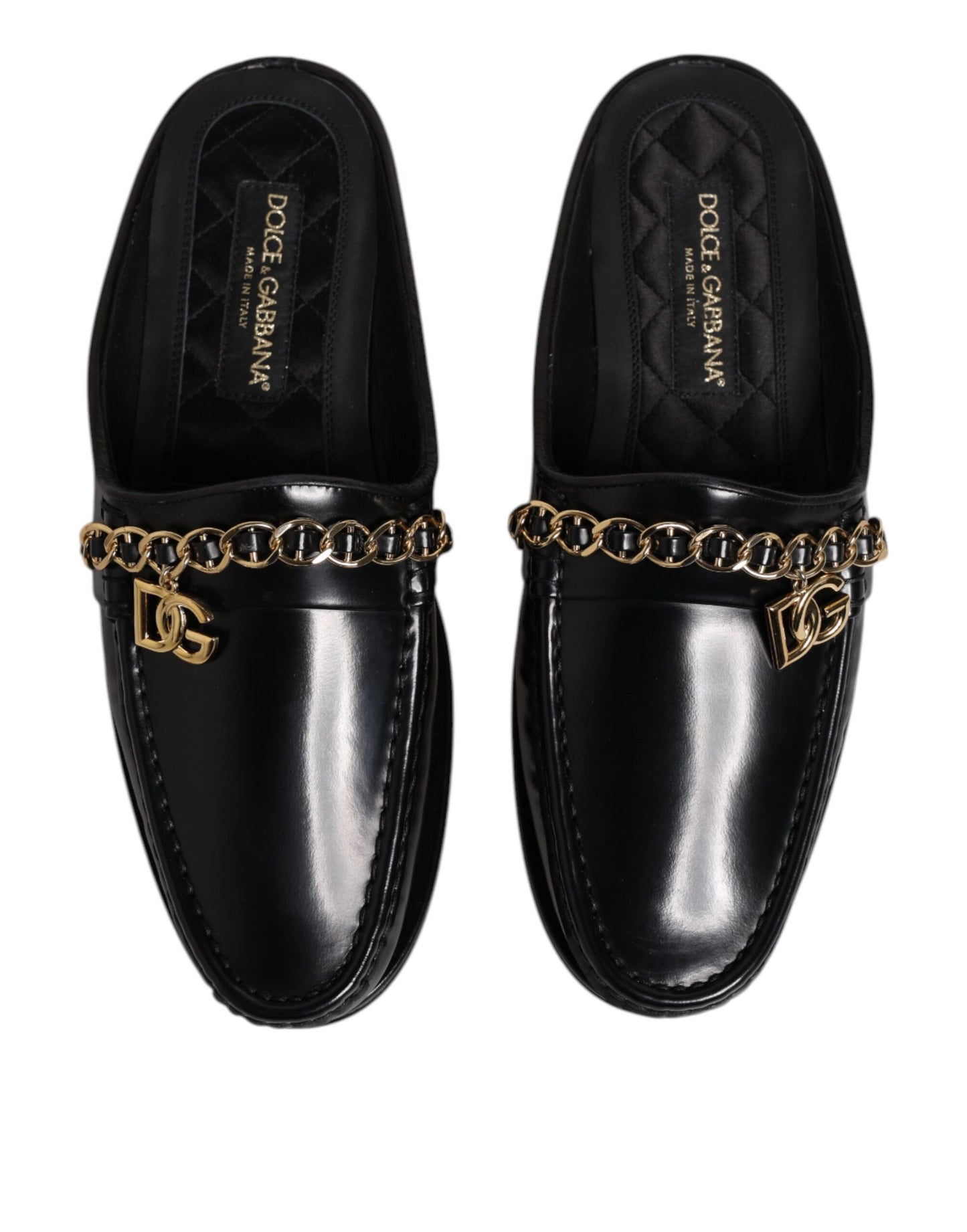 Dolce & Gabbana Schwarze Leder DG Kette verschönert Sandalen Schuhe