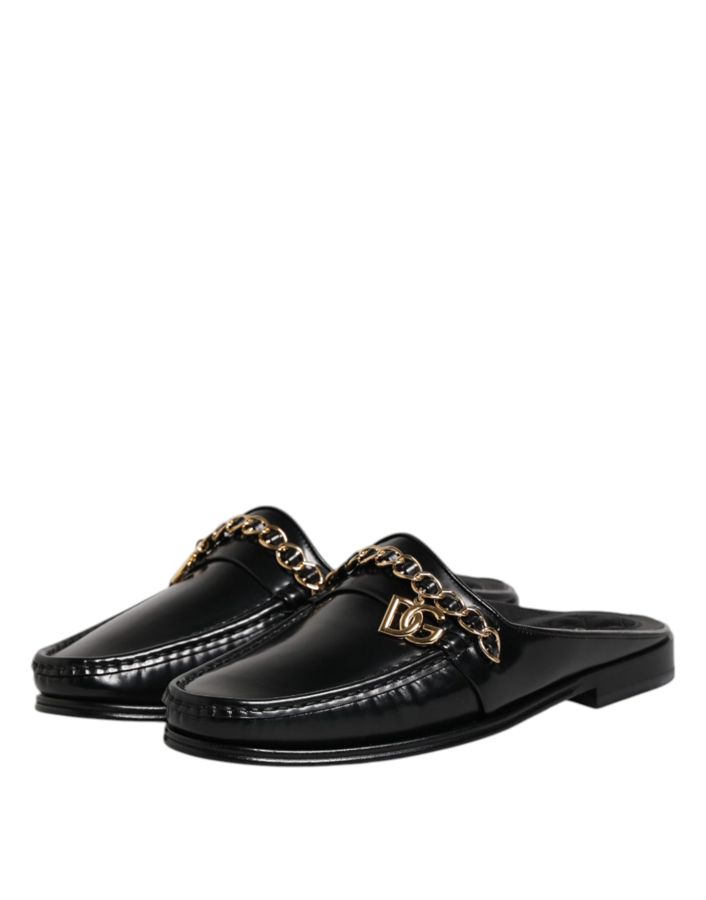 Dolce & Gabbana Schwarze Leder DG Kette verschönert Sandalen Schuhe