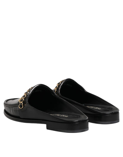 Dolce & Gabbana Schwarze Leder DG Kette verschönert Sandalen Schuhe