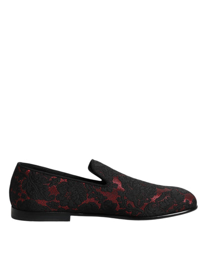 Dolce & Gabbana Rot Schwarz Jacquard Slip On Männer Loafers Schuhe