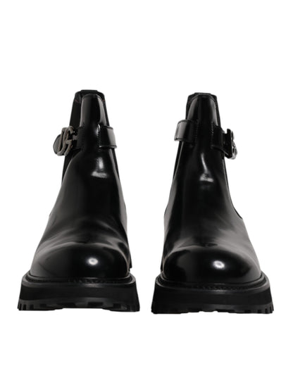 Dolce & Gabbana Schwarzer Gürtel DG Logo Herren Chelsea Boots Schuhe