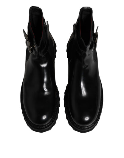 Dolce & Gabbana Schwarzer Gürtel DG Logo Herren Chelsea Boots Schuhe