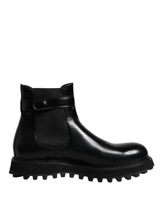 Dolce & Gabbana Schwarzer Gürtel DG Logo Herren Chelsea Boots Schuhe