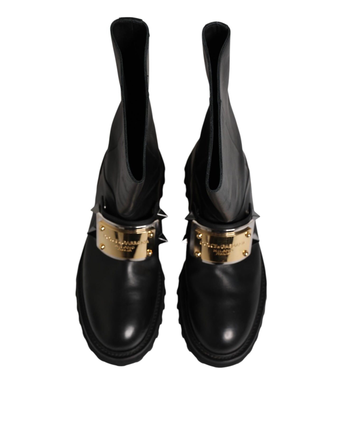 Dolce & Gabbana Schwarze Leder DG Logo Plaque Hohe Stiefel Schuhe