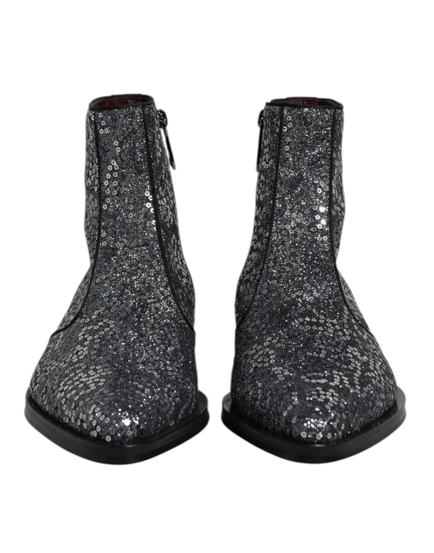 Dolce & Gabbana Dunkelgraue Baumwolle Pailletten Chelsea Boots Schuhe