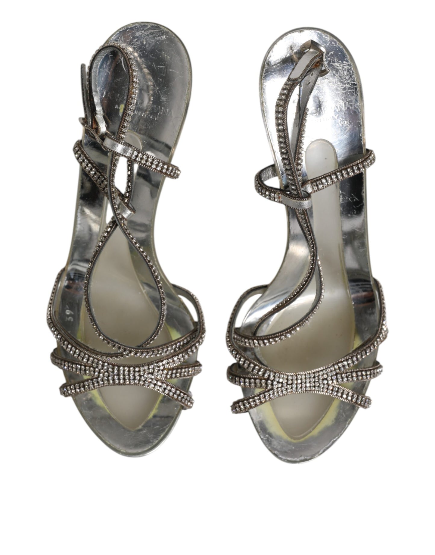 Dolce & Gabbana Silber Strass Knöchelriemen Heels Sandalen Schuhe