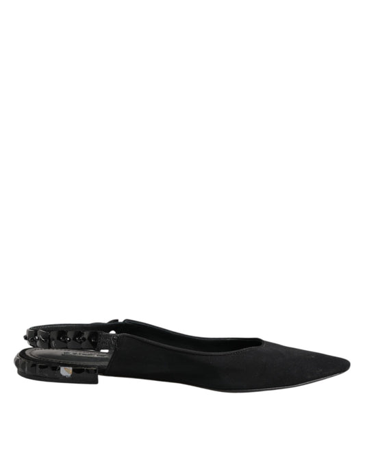 Dolce & Gabbana Schwarzer Kristall Charmeuse Slingback Schuhe