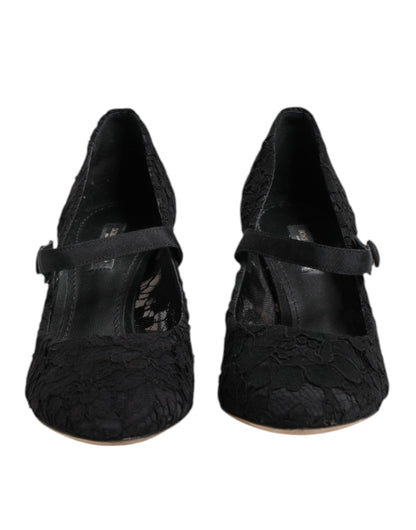Dolce & Gabbana Schwarz Mary Jane Taormina Spitze Pumps Schuhe