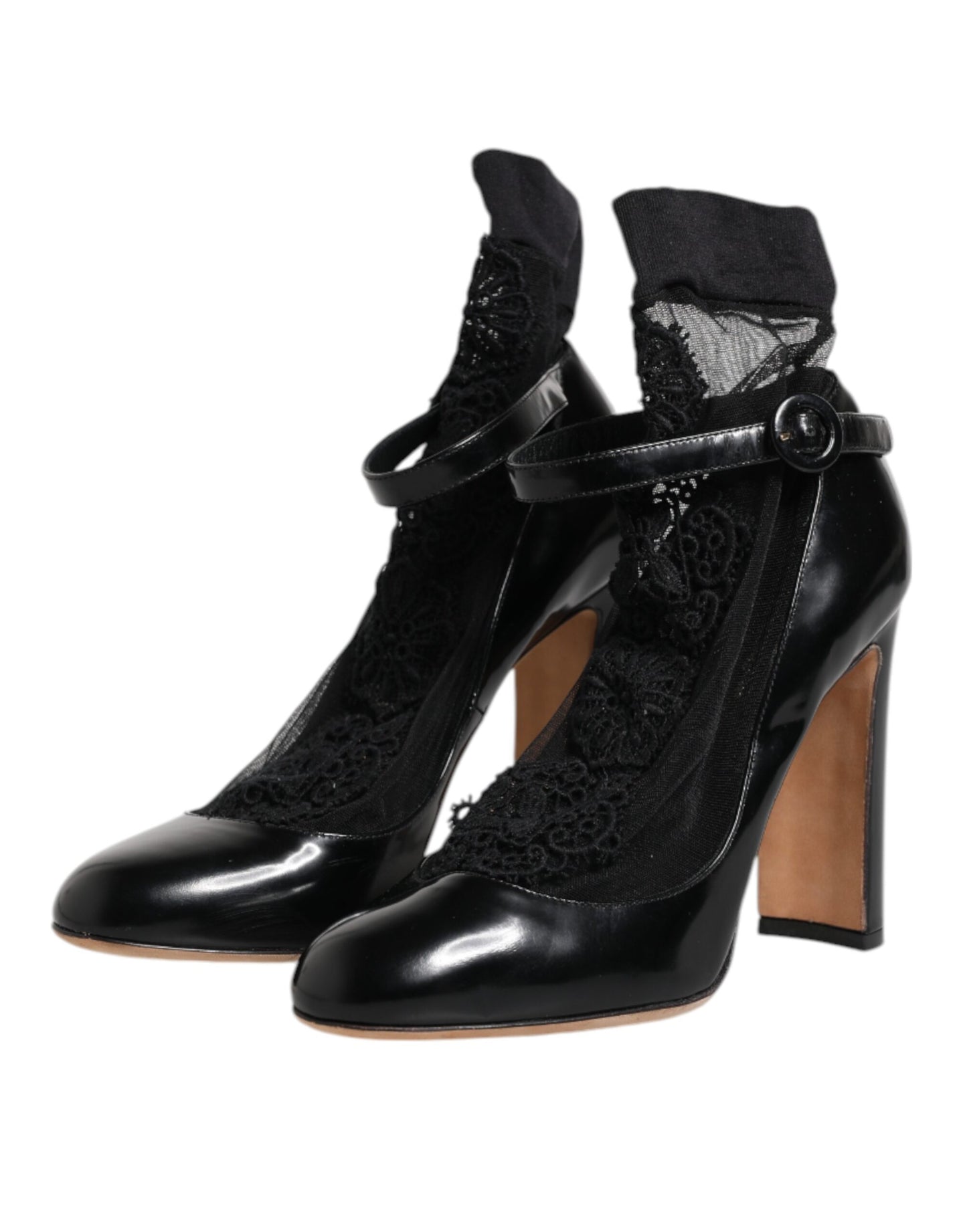 Dolce & Gabbana Schwarz Leder Spitze Socken Heels Pumps Schuhe
