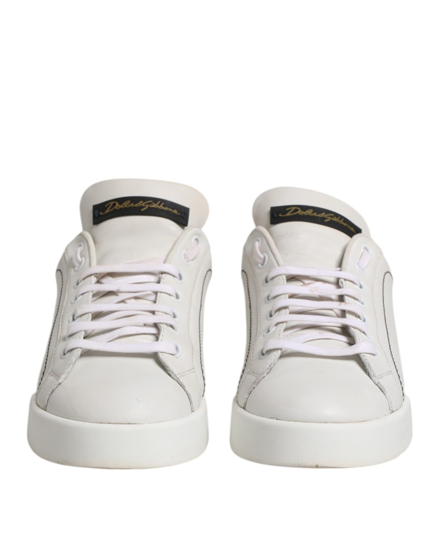 Dolce & Gabbana Weiß Gold Leder Low Top Sneakers Schuhe
