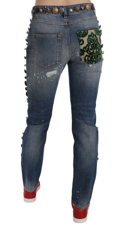 Dolce &amp; Gabbana Luxurious Denim Jeans with Crystal Embellishment
