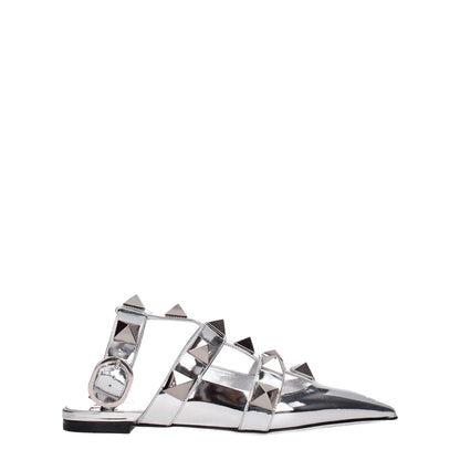 Valentino Garavani Graue flache Sandalen aus Leder