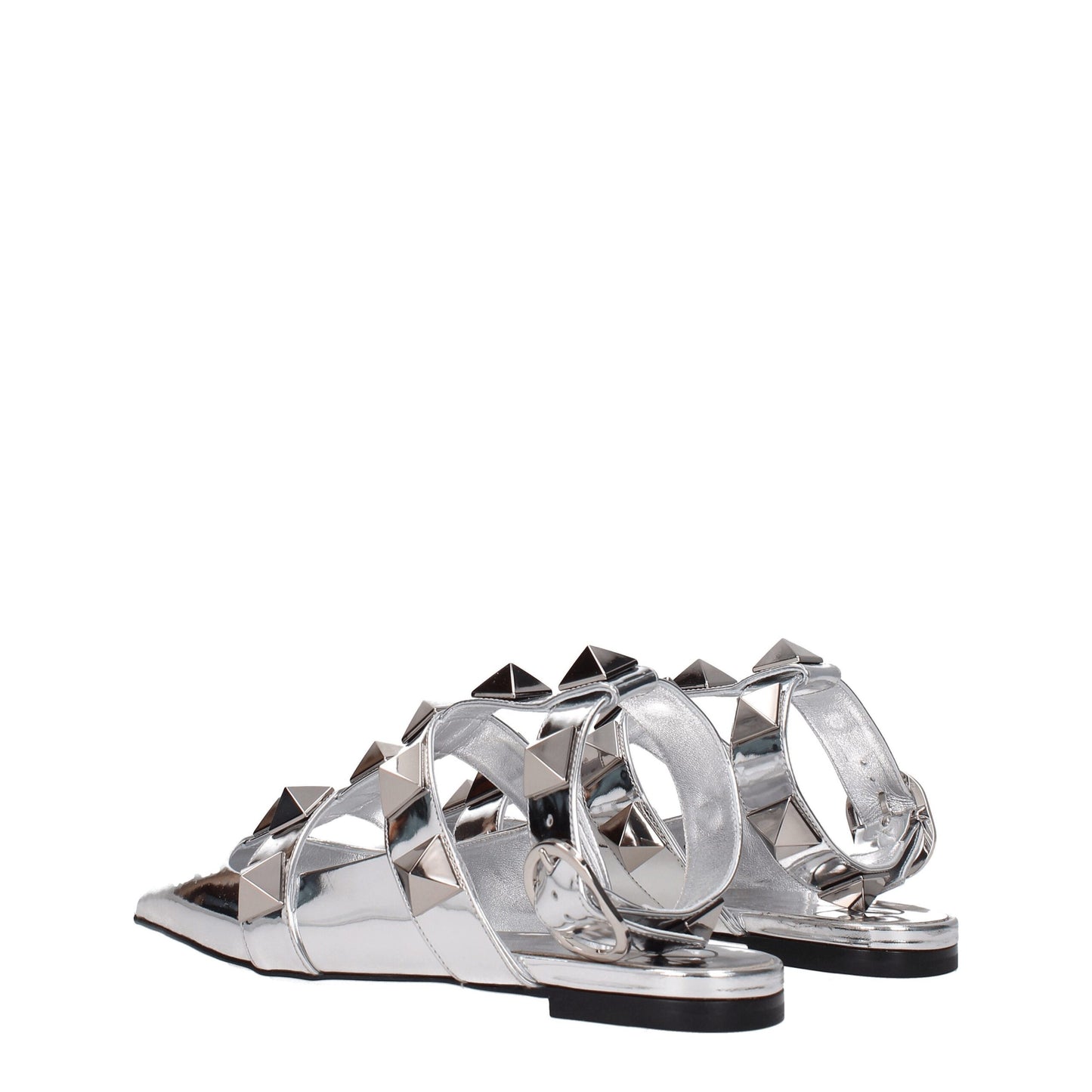 Valentino Garavani Graue flache Sandalen aus Leder