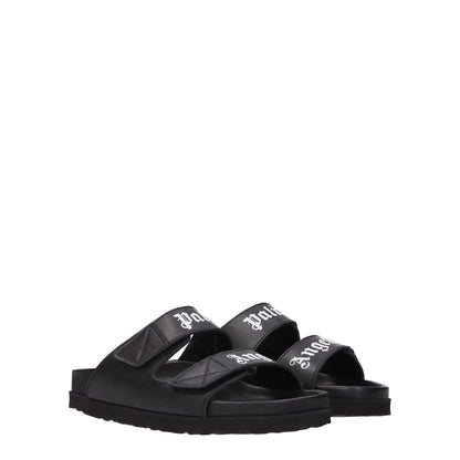 Palm Angels Schwarze Lederpantoffeln Sandalen