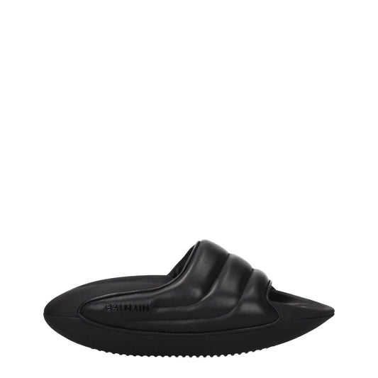 Balmain Schwarze Lederpantoffeln Sandalen