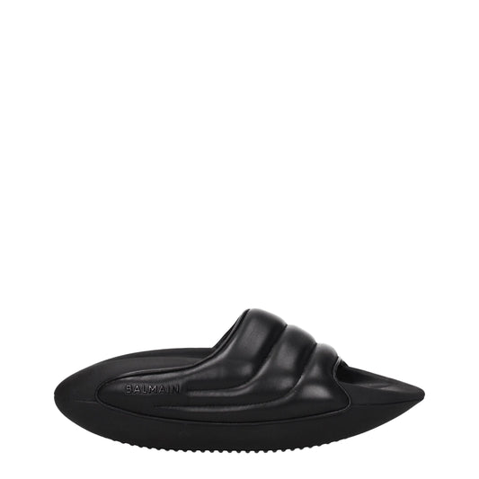 Balmain Schwarze Lederpantoffeln Sandalen