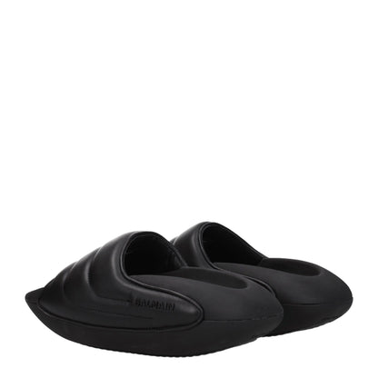 Balmain Schwarze Lederpantoffeln Sandalen
