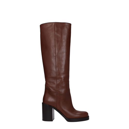 Prada Braune Lederstiefel mit hohem Absatz
