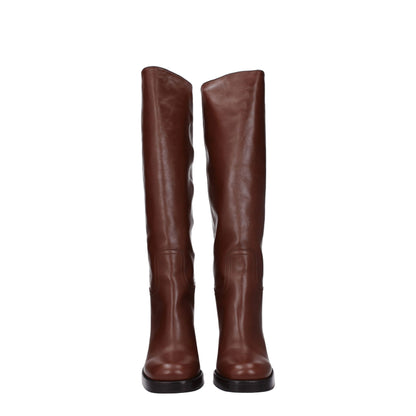 Prada Braune Lederstiefel mit hohem Absatz