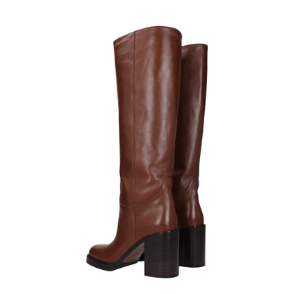 Prada Braune Lederstiefel mit hohem Absatz