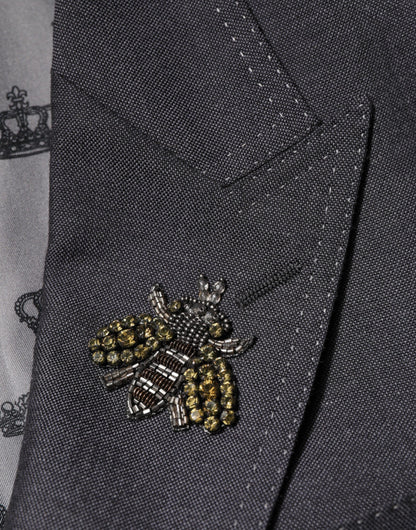Dolce & Gabbana Dunkelgrauer Mantel mit Bienenstickerei SICILIA Blazer