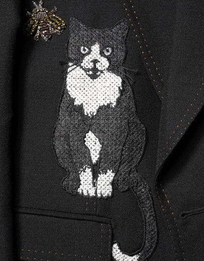 Dolce & Gabbana Schwarzer Anzugmantel mit Bienenkrone und Blazer