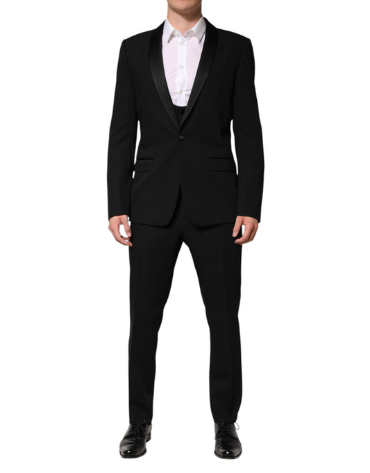 Dolce & Gabbana Schwarzer einreihiger Anzug aus Wolle (3 Teile)