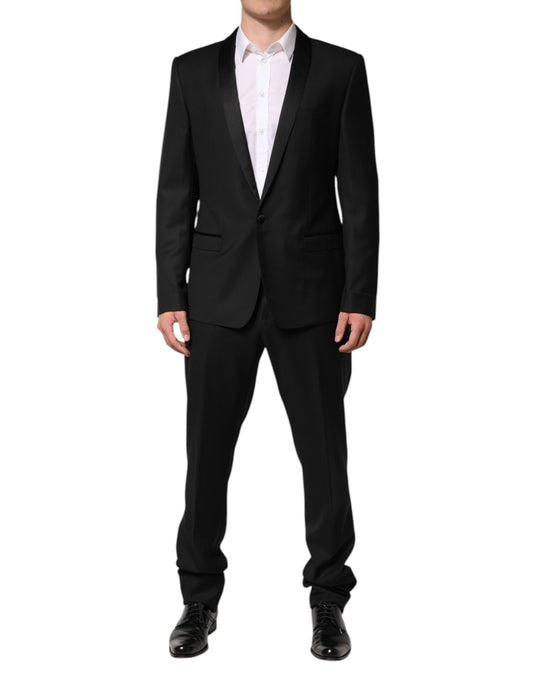 Dolce & Gabbana Schwarzer einreihiger 2-teiliger Anzug aus Wolle für Männer
