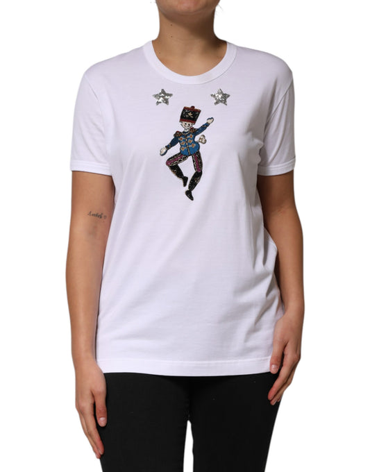 Dolce & Gabbana Weißes Baumwoll-T-Shirt mit Paillettenverzierung