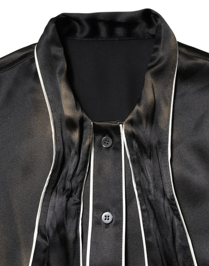 Dolce & Gabbana Schwarzes Seidenblusentop mit Ascot-Kragen und Knöpfen