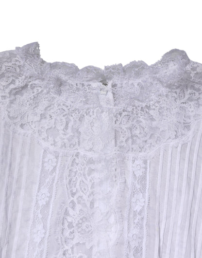 Dolce & Gabbana Weißes Baumwoll-Top mit geblümter Spitze und langen Ärmeln