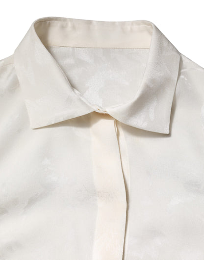 Dolce & Gabbana Weißes Seidenhemd mit langen Ärmeln und Kragen