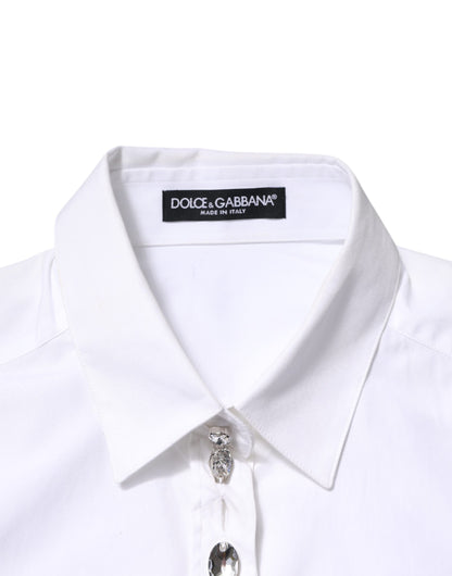 Dolce & Gabbana Weißes kristallverziertes Hemd mit Kragen