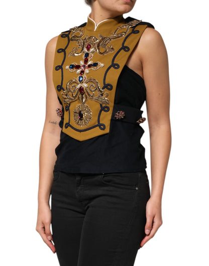 Dolce & Gabbana Gelbe Crystal Cross Runway Weste Jacke Top