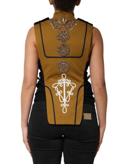 Dolce & Gabbana Gelbe Crystal Cross Runway Weste Jacke Top