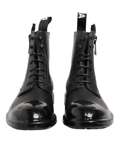 Dolce & Gabbana Braun Schwarz Lace Up Mid Calf Männer Stiefel Schuhe