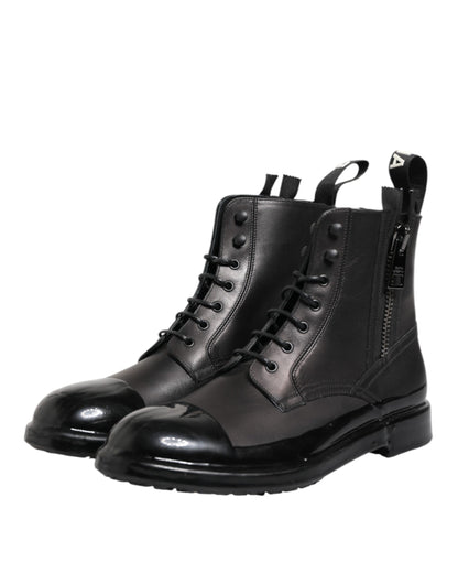 Dolce & Gabbana Braun Schwarz Lace Up Mid Calf Männer Stiefel Schuhe